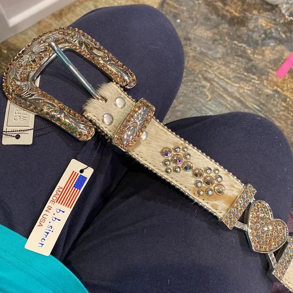 BB SIMON bling belt 1.5” wide Swarovski crystal embellished leather buckle belt